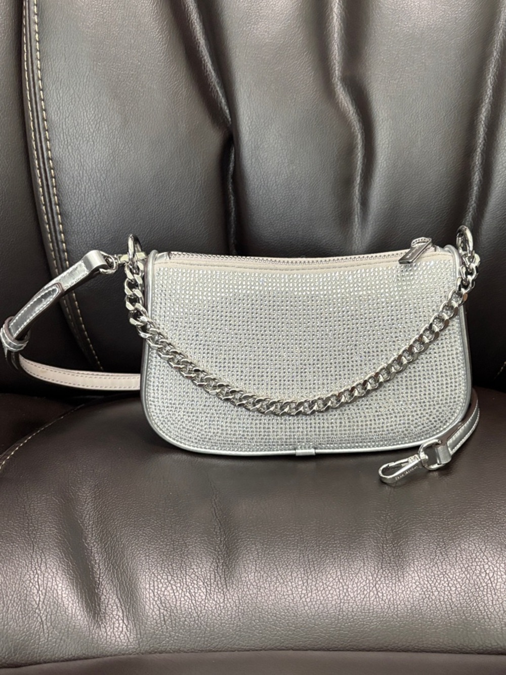 Michael Kors Women’s Silver Rhinestone Chain Crossbody Bag